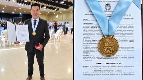 Álvaro Colque Valderrama, fue reconocido con el premio "Libertad del Tunari"
