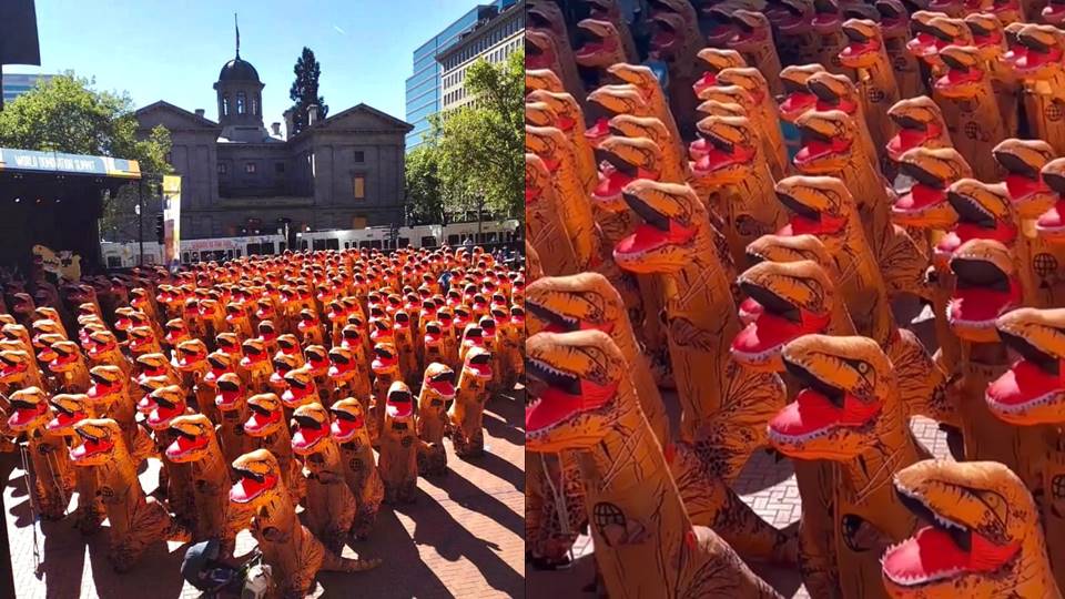 Varias personas disfrazadas de dinosaurios rompen un récord Guinness -  Bolivisión